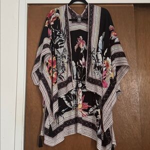 Vince Camuto Black/Pink/Cream Floral Tassel Swim Cover Up Kimono Womens S-L